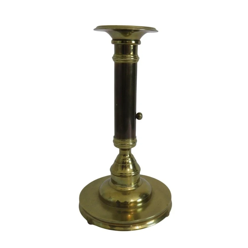 Vintage Brass Candlestick Holder Dark Pillar Accent Push Up Adjustable Candle‎